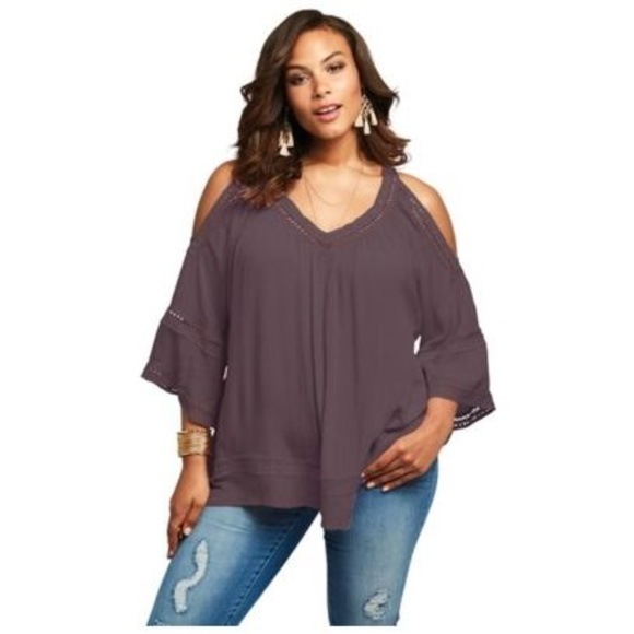 ROAMAN'S Dusty Raisin Cold-Shoulder Blouse Top E9 - Picture 6 of 6